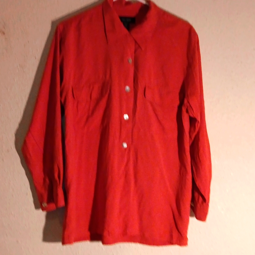 RUST COLOR SILK BLOUSE Double Pockets